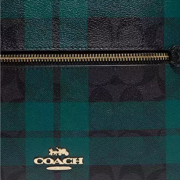 Coach Signature Green & Black Plaid Leather Backpack NEW with tags - Picture 2 of 11